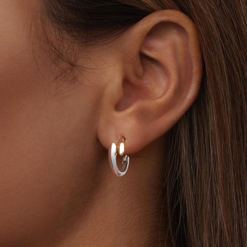 WOSTU Two-Tone Gold Chunky Oval Hoop Earrings for Women,925 Sterling Silver Post Lightweight Interlocking Huggie Earring Hypoallergenic Ear Buckles for Wife Mom Jewelry Gift - Image 4