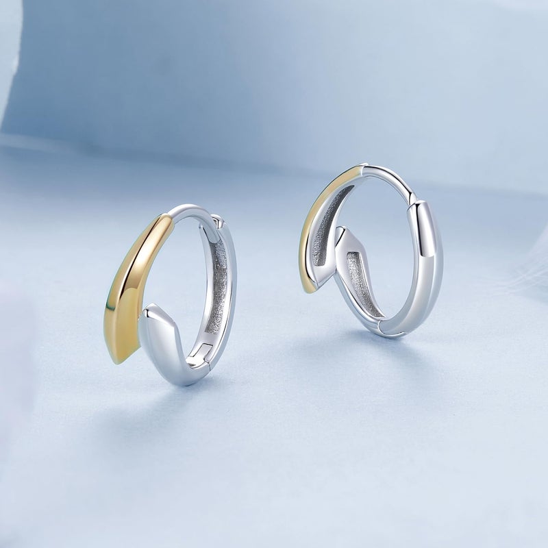 WOSTU Two-Tone Gold Chunky Oval Hoop Earrings for Women,925 Sterling Silver Post Lightweight Interlocking Huggie Earring Hypoallergenic Ear Buckles for Wife Mom Jewelry Gift - Image 5