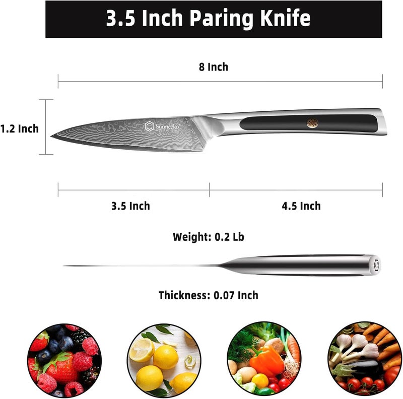 Sunnecko Paring Knife 3.5 Inch, Fruit Knife with 67-layers Damascus Steel VG-10 Blade Small Knife, Peeling Knife with Inlaid Handle Small Kitchen Knife Perfect for Cutting Fruit Vegetables Petty Knife - Image 5