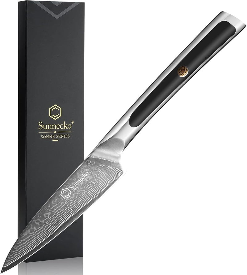 Sunnecko Paring Knife 3.5 Inch, Fruit Knife with 67-layers Damascus Steel VG-10 Blade Small Knife, Peeling Knife with Inlaid Handle Small Kitchen Knife Perfect for Cutting Fruit Vegetables Petty Knife - Image 1