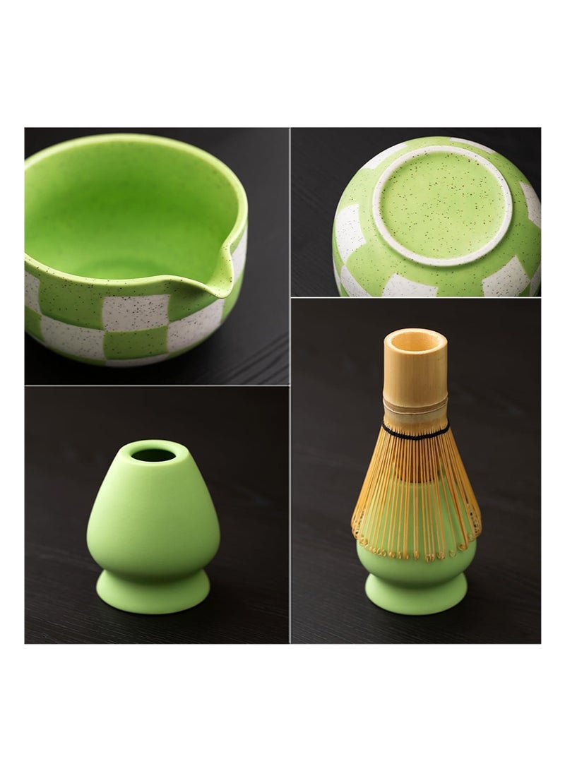 Aikanbo 8pcs Traditional Matcha Tea Ceremony Set，green Ceramic Bowl with Bamboo Whisk， Holder and Strainer Elegant Matcha Set for Gifting and Personal Use，Gift Box Packaging（Purple Grid） - Image 3