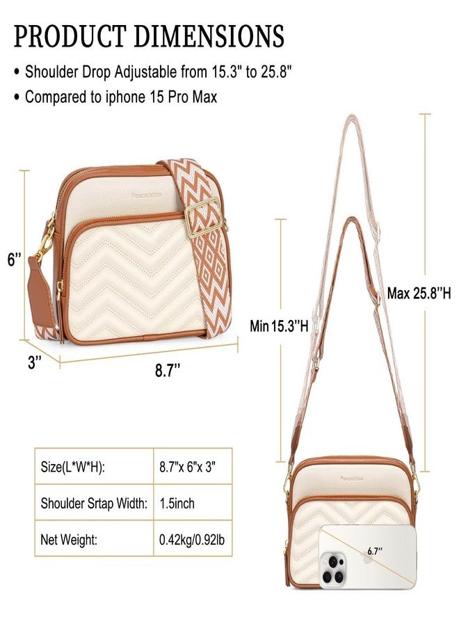 Peacocktion Crossbody Bags for Women Travel Quilted Vegan Leather Small Cross Body Purses Shoulder Handbags with Wide Strap White - Image 3