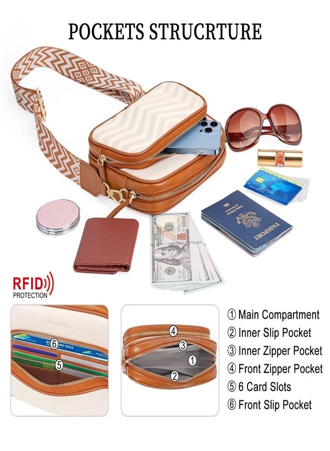 Peacocktion Crossbody Bags for Women Travel Quilted Vegan Leather Small Cross Body Purses Shoulder Handbags with Wide Strap White - Image 2