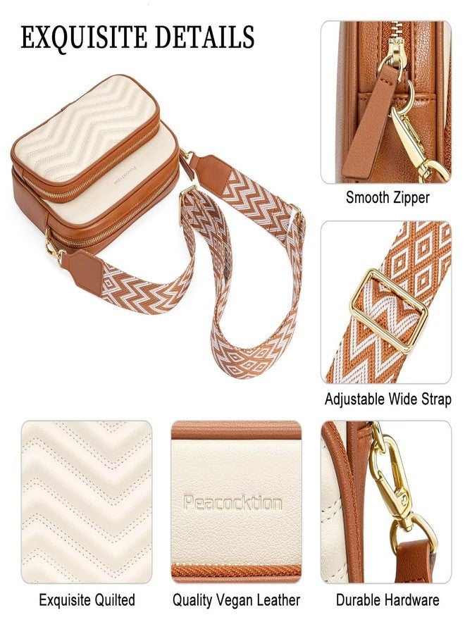 Peacocktion Crossbody Bags for Women Travel Quilted Vegan Leather Small Cross Body Purses Shoulder Handbags with Wide Strap White - Image 4