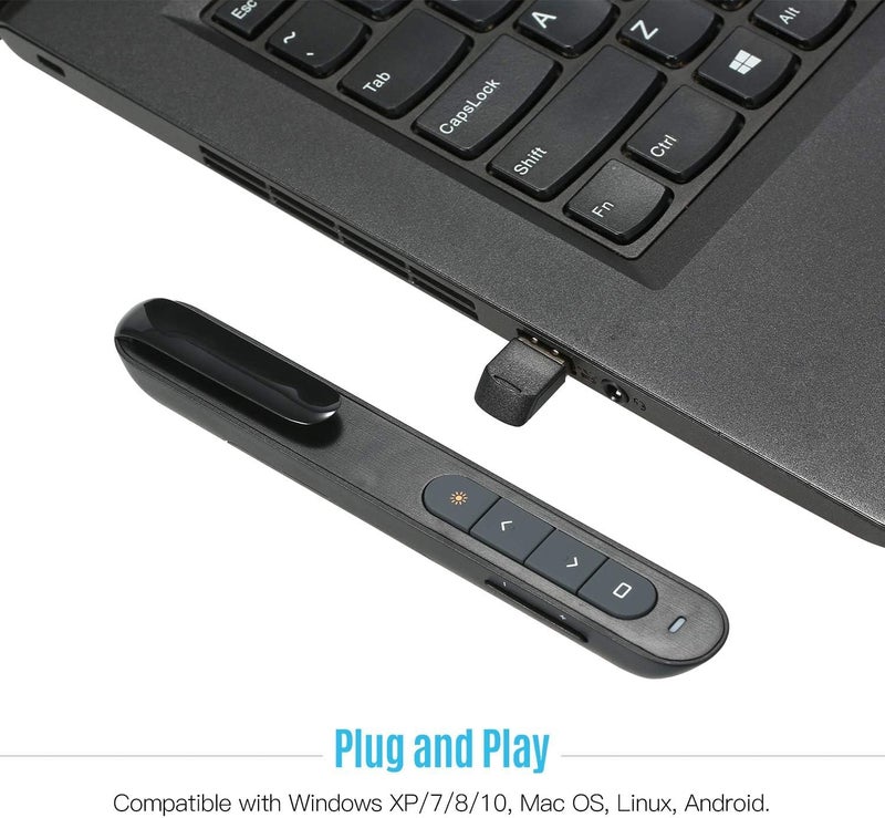 Foloose 2.4GHz Wireless Powerpoint Presenter Presentation Pointer PPT Clicker with USB Receiver 100 Meters Remote Control Compatible with Windows Android Mac OS for Meeting Teaching Training Lecture - Image 2