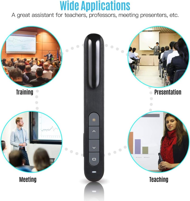 Foloose 2.4GHz Wireless Powerpoint Presenter Presentation Pointer PPT Clicker with USB Receiver 100 Meters Remote Control Compatible with Windows Android Mac OS for Meeting Teaching Training Lecture - Image 3