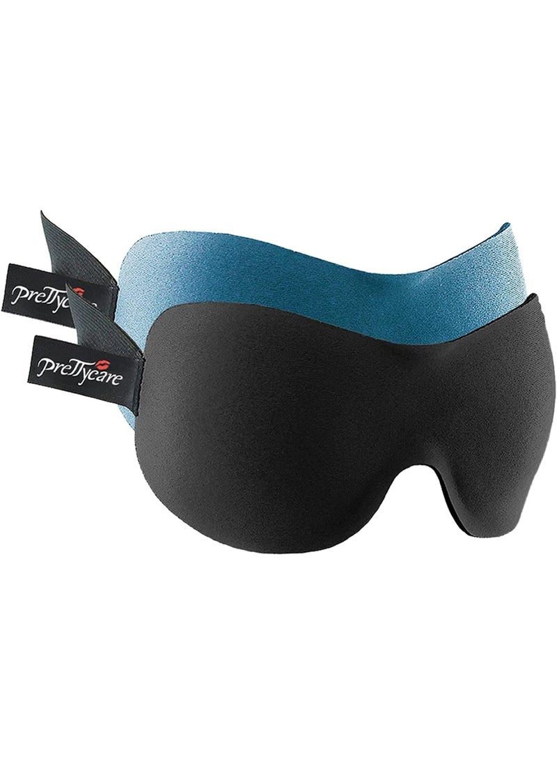 PrettyCare PrettyCare 3D Sleep Mask 2 Pack,Eye Mask for Sleeping 3D Contoured Sleeping Mask Blackout Out Light - Blindfold Airplane with Ear Plugs, Night Masks with Travel Bag (A-Black&Blue) 