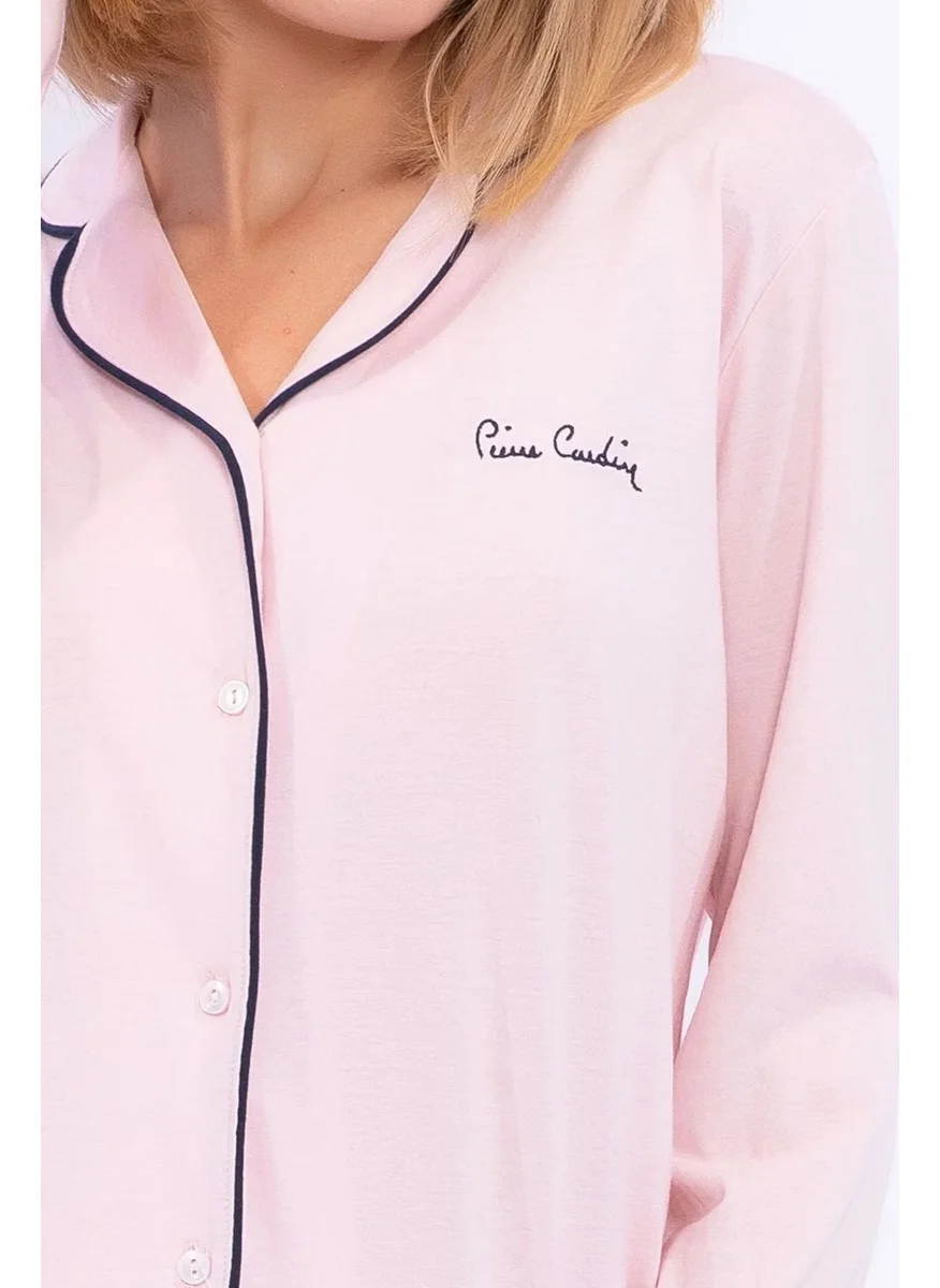 pierre cardin 7717 Women's Modal Long Sleeve Front Buttoned Pajama Set - Pink