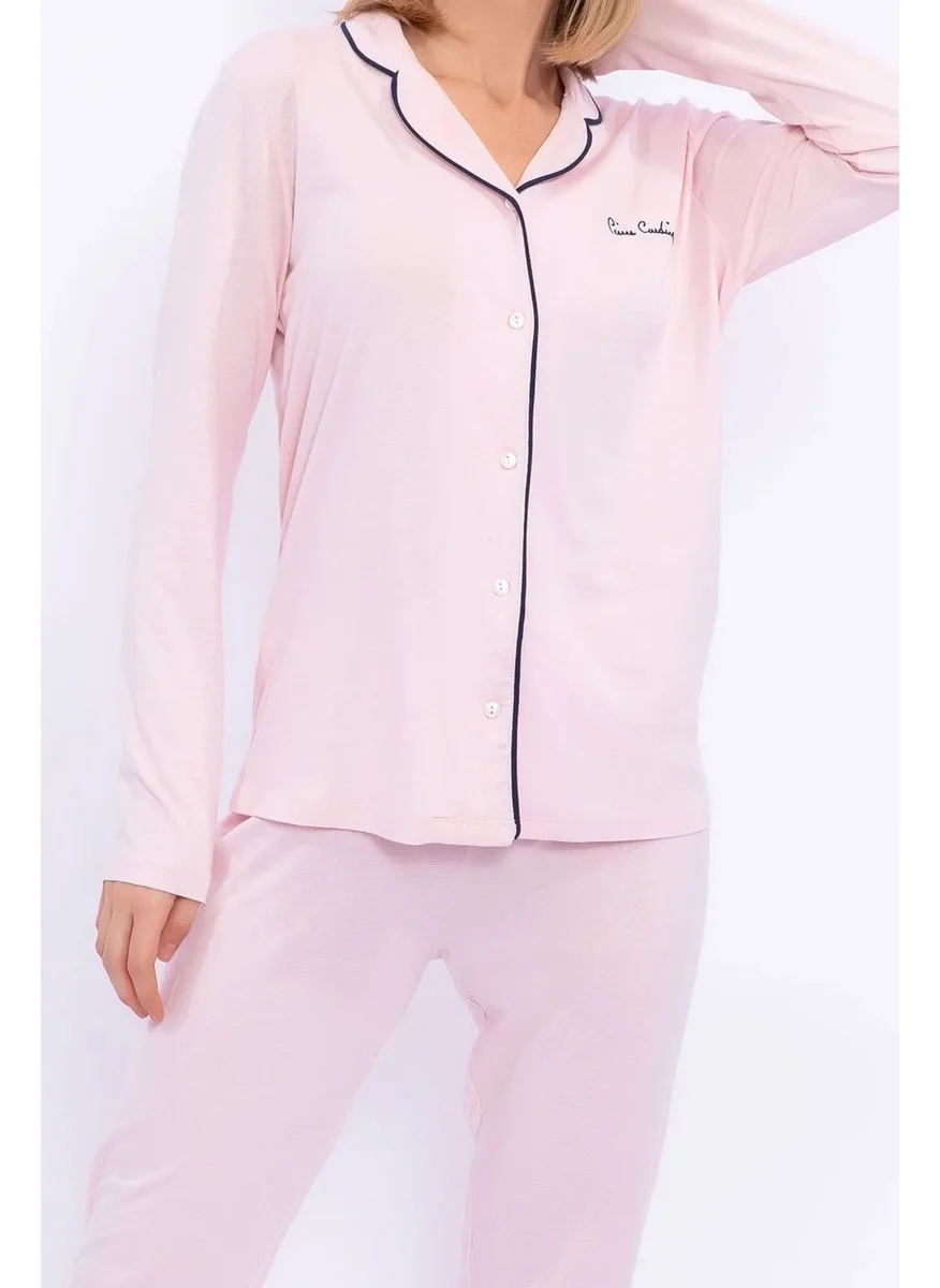 pierre cardin 7717 Women's Modal Long Sleeve Front Buttoned Pajama Set - Pink