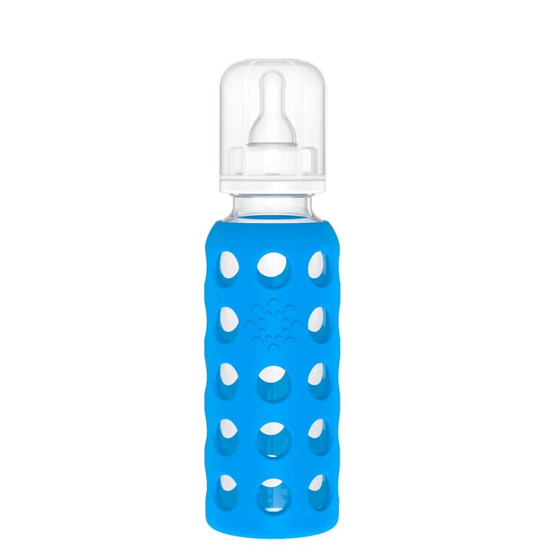 Lifefactory 9-Ounce Glass Baby Bottle with Protective Silicone Sleeve and Stage 2 Nipple Cobalt Blue (LF110008C4) - Image 1