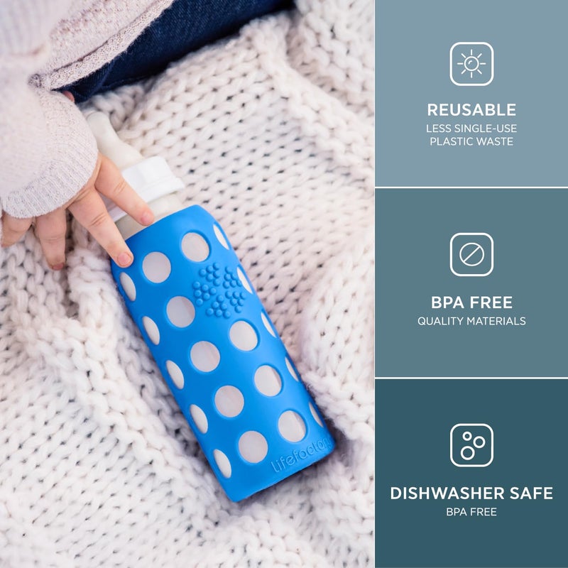 Lifefactory 9-Ounce Glass Baby Bottle with Protective Silicone Sleeve and Stage 2 Nipple Cobalt Blue (LF110008C4) - Image 2