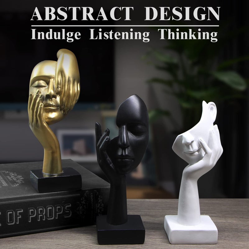 prosfalt 3 Pcs Thinker Statue Modern Home Resin Sculptures Collectible Figurines for Home Office Bookshelf Desktop Decor(Golden) - Image 2