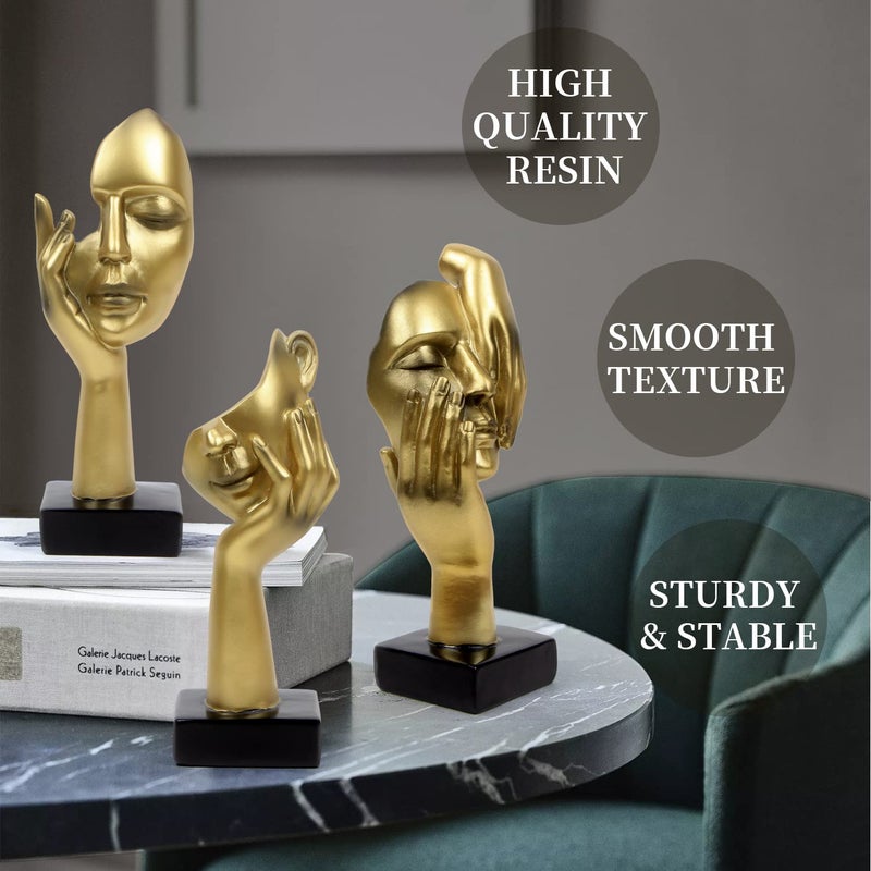 prosfalt 3 Pcs Thinker Statue Modern Home Resin Sculptures Collectible Figurines for Home Office Bookshelf Desktop Decor(Golden) - Image 3