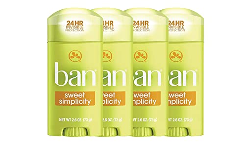 Ban Invisible Solid Antiperspirant Deodorant for Women and Men 24Hour Underarm Odor  Sweat Protection Sweet Simplicity 26 Oz Pack of 4