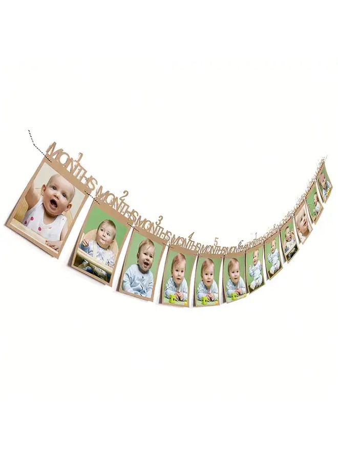 1st Birthday Old 12 Months Wood Color Banner First Birthday Decorations Printed Photo Nursery Decor Supplies Photo Frame - Image 2