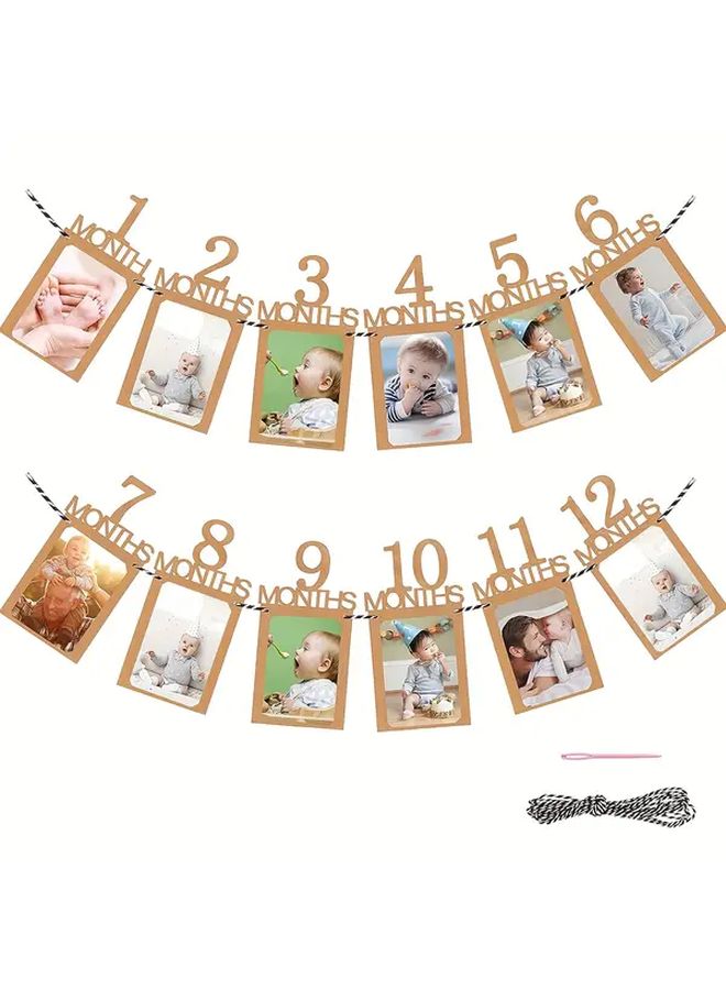 1st Birthday Old 12 Months Wood Color Banner First Birthday Decorations Printed Photo Nursery Decor Supplies Photo Frame - Image 1