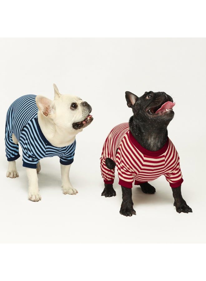 Fitwarm Red and White Striped Dog Pajamas, Waffle Dog Clothes for Small Dogs Girl Boy, Puppy Onesie with Feet, Pet Christmas Outfit, Large - Image 4