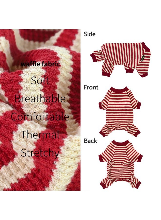 Fitwarm Red and White Striped Dog Pajamas, Waffle Dog Clothes for Small Dogs Girl Boy, Puppy Onesie with Feet, Pet Christmas Outfit, Large - Image 5