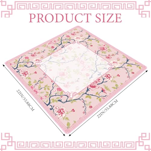 Sonwyoung 22 Inch Mini Chinoiserie Mahjong Mat for Travel Set White Floral Mahjong Mat Cute Small Domino Accessories Gifts Domino and Tile Game TablePink and Green - Image 5