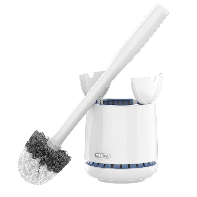 MRSIGA Toilet Bowl Brush and Holder Premium Quality with Solid Handle and Durable Bristles for Bathroom Cleaning White 1 Pack