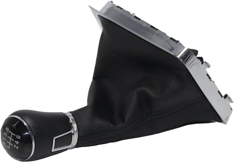 Chrome & Leather Car Shift Gear Knob Lever Gaitor Boot Cover Compatible With VW Passat B6 CC 3C R36 TDI TFSI TSI (2006-2011)(Black line boot) - Image 3