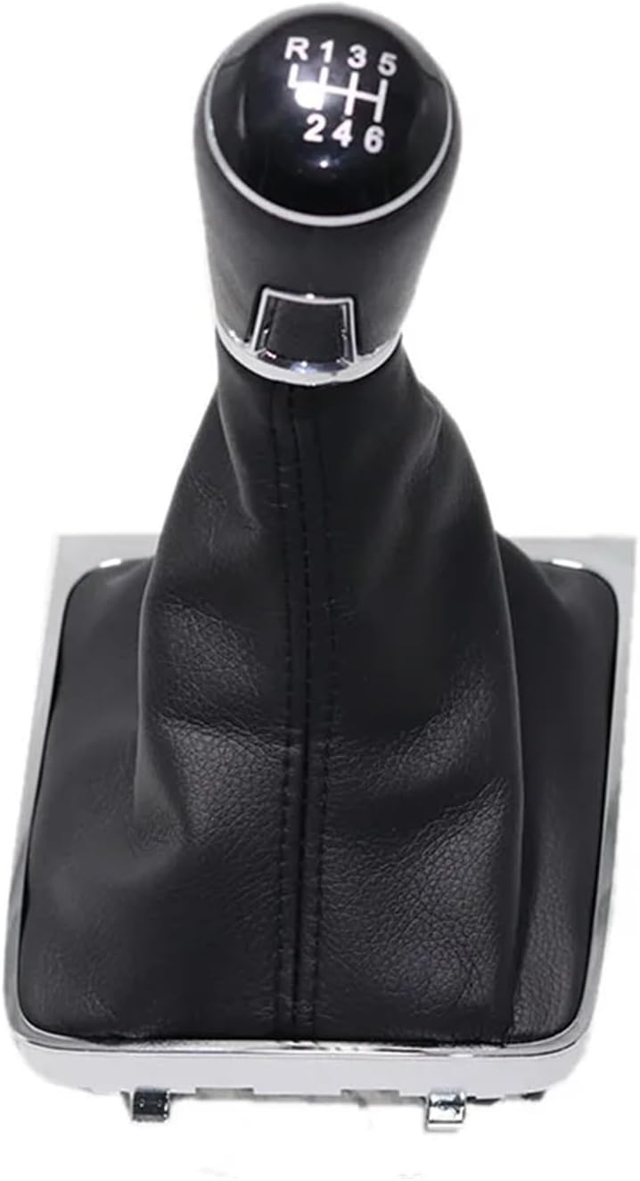 Chrome & Leather Car Shift Gear Knob Lever Gaitor Boot Cover Compatible With VW Passat B6 CC 3C R36 TDI TFSI TSI (2006-2011)(Black line boot) - Image 2