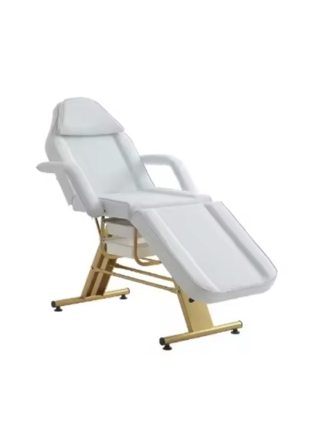WHITE GOLDEN STAND Professional Massage Facial Bed with 2 Drawers, 3-Section Adjustable Design Multipurpose Massage Bed, Spa & Salon Facial, Tattoo Chair, Removable Headrest, Facial Cradle, Towel Hanger