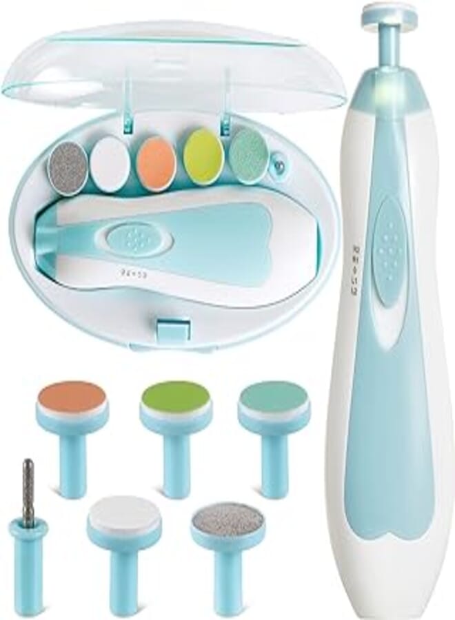 Baby Nail Trimmer Electric by BumbleBee Safe Baby Nail File with LED Light, Baby Nail Care Set for Newborn/Toddler/Adults Toes and Fingernails, Additional Replacement Pads