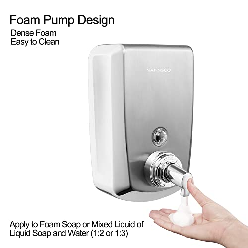 VANNSOO Commercial Wall Mount Stainless Steel Foam Soap Dispenser, 40 oz (1200ml) Industrial Refillable Foaming Hand Sanitizer Dispensers for Bathroom and Kitchen Brushed - Image 4