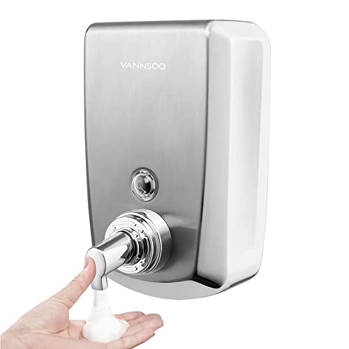 VANNSOO Commercial Wall Mount Stainless Steel Foam Soap Dispenser, 40 oz (1200ml) Industrial Refillable Foaming Hand Sanitizer Dispensers for Bathroom and Kitchen Brushed - Image 1