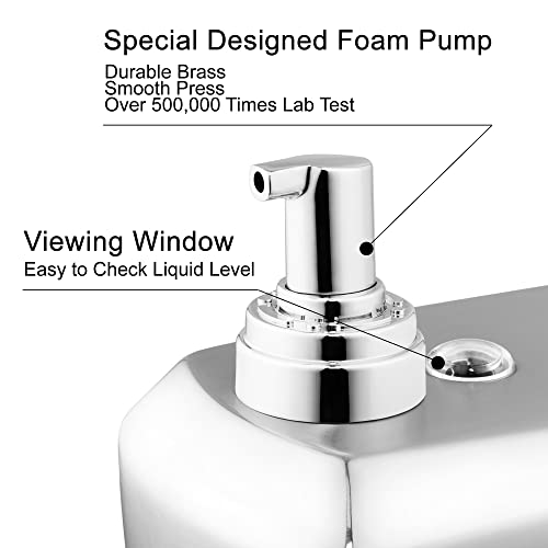 VANNSOO Commercial Wall Mount Stainless Steel Foam Soap Dispenser, 40 oz (1200ml) Industrial Refillable Foaming Hand Sanitizer Dispensers for Bathroom and Kitchen Brushed - Image 5