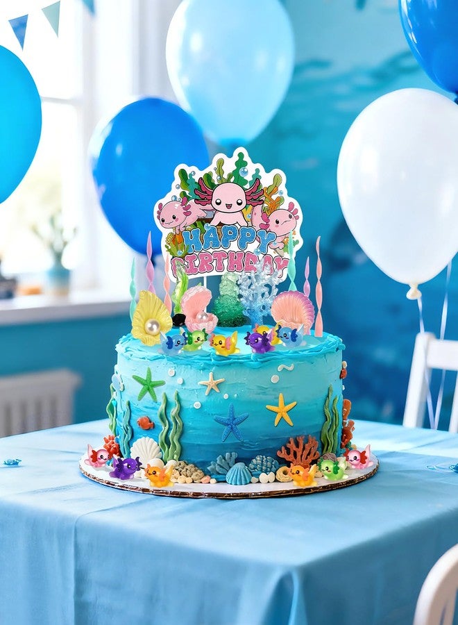 Glavatrix Axolotl Cake Topper Set – 31 Pcs Ocean Theme Birthday Decorations with Starfish, Shells & Seaweed, Axolotl Party Supplies for Baby Shower & Happy Birthday Cake Decor - Image 5