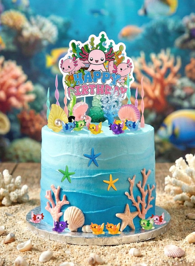 Glavatrix Axolotl Cake Topper Set – 31 Pcs Ocean Theme Birthday Decorations with Starfish, Shells & Seaweed, Axolotl Party Supplies for Baby Shower & Happy Birthday Cake Decor - Image 4