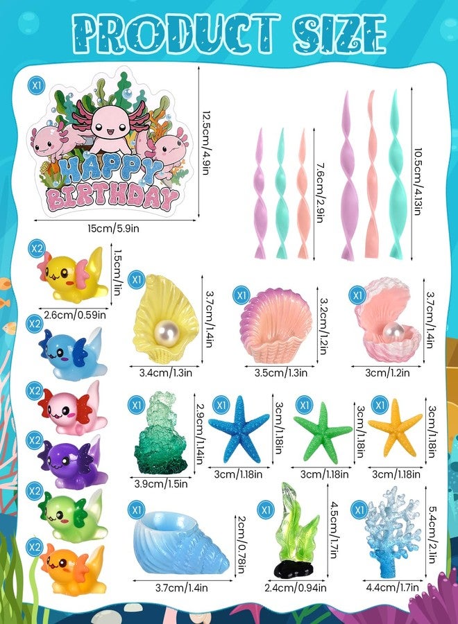 Glavatrix Axolotl Cake Topper Set – 31 Pcs Ocean Theme Birthday Decorations with Starfish, Shells & Seaweed, Axolotl Party Supplies for Baby Shower & Happy Birthday Cake Decor - Image 2