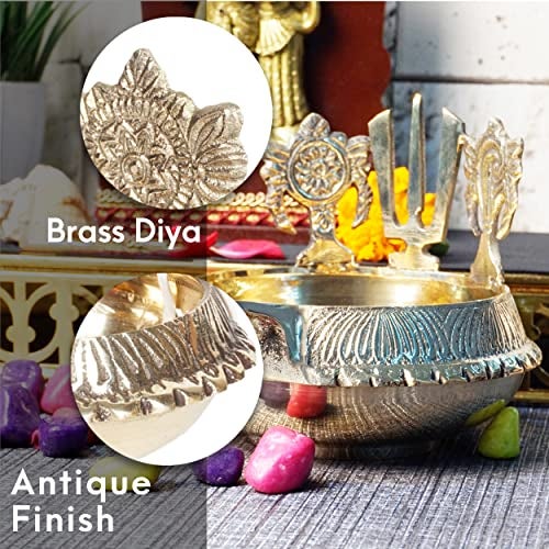 Bhimonee Decor Pure Brass Shanku Chakra Namah Kuber Deep, Deepak, Diya for Pooja Purposes, 4 Inches, 330 gm - Image 3