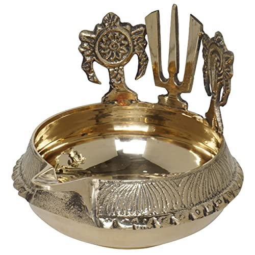 Bhimonee Decor Pure Brass Shanku Chakra Namah Kuber Deep, Deepak, Diya for Pooja Purposes, 4 Inches, 330 gm - Image 4