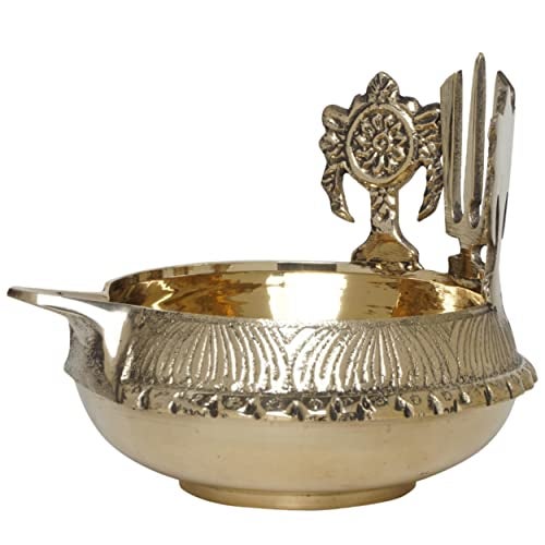 Bhimonee Decor Pure Brass Shanku Chakra Namah Kuber Deep, Deepak, Diya for Pooja Purposes, 4 Inches, 330 gm - Image 5