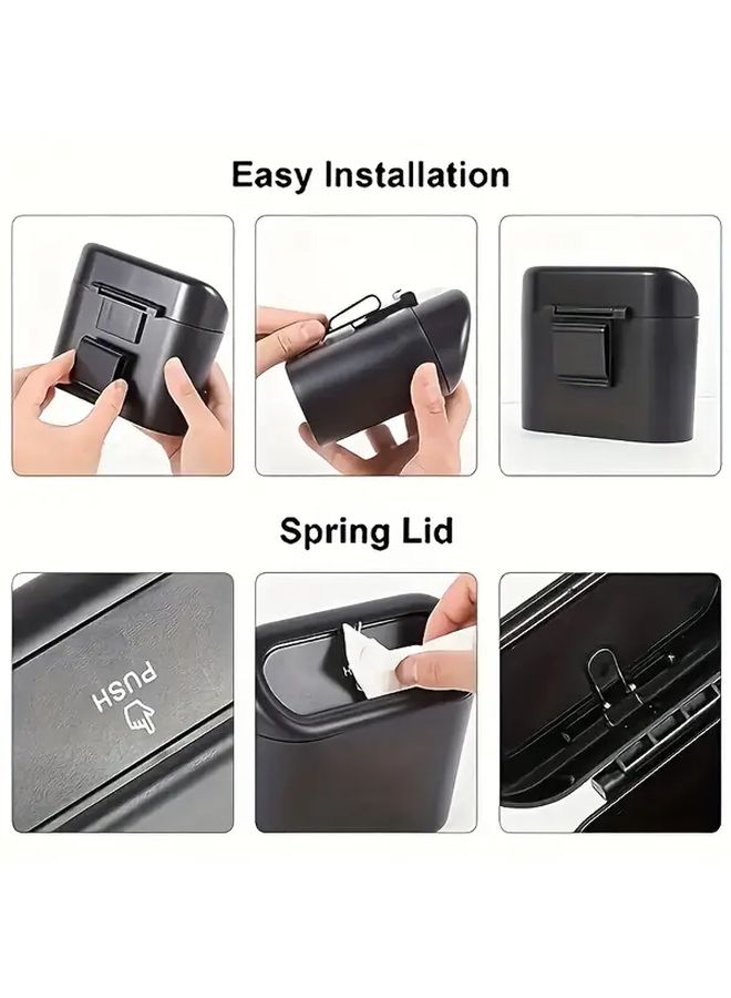Black Car Trash Can 2pcs Durable PVC Compact Design With Secure Lid Space Saving Organizer - Image 5