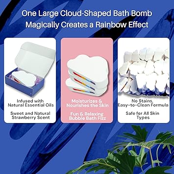 Organic Natural Bath Bombs CloudShaped Rainbow Fizzies with MultiColour Effects VeganFriendly Strawberry Fragrance for Moisturizing Spa Baths and Relaxation - Image 5