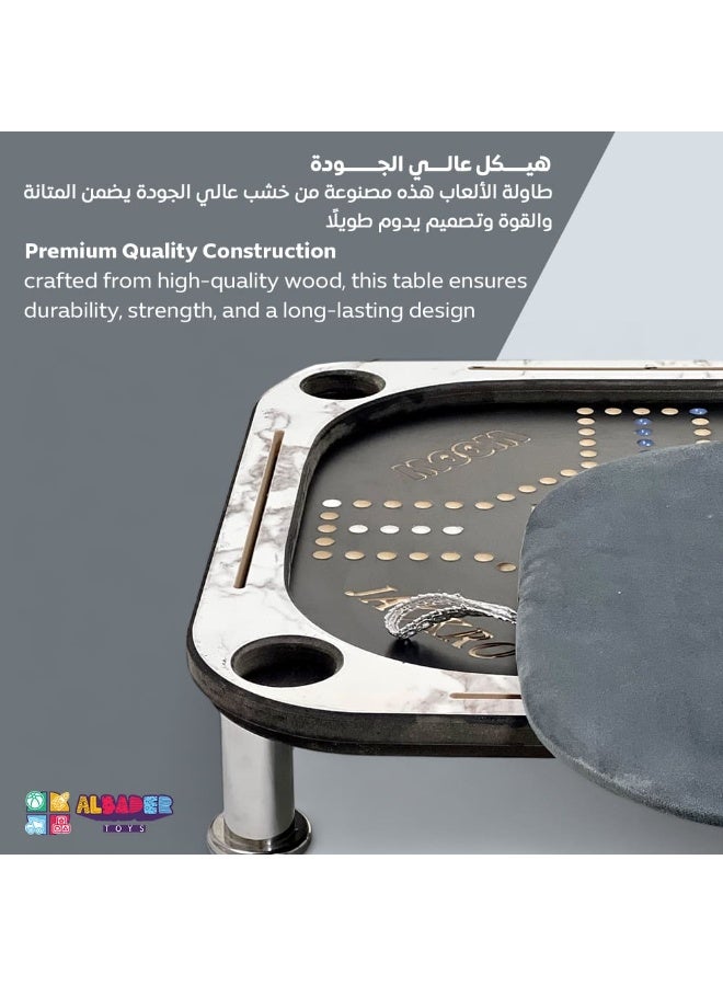 ALBADER 2 in 1 Baloot and Jackaroo Table Small Size Premium Wooden Game Table Multi Color Jackaroo Board with Cards Set Velvet Surface Cup Holders Home Gaming Table Compact Design with Full Accessories - Image 3