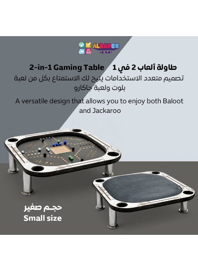 ALBADER 2 in 1 Baloot and Jackaroo Table Small Size Premium Wooden Game Table Multi Color Jackaroo Board with Cards Set Velvet Surface Cup Holders Home Gaming Table Compact Design with Full Accessories - Image 2