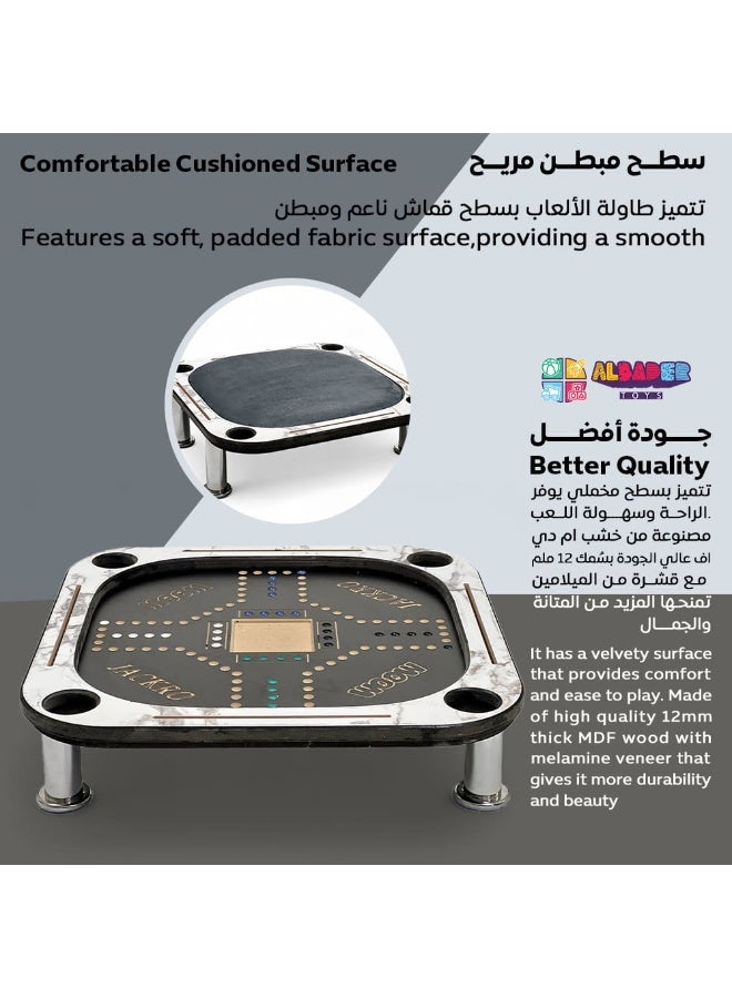 ALBADER 2 in 1 Baloot and Jackaroo Table Small Size Premium Wooden Game Table Multi Color Jackaroo Board with Cards Set Velvet Surface Cup Holders Home Gaming Table Compact Design with Full Accessories - Image 4