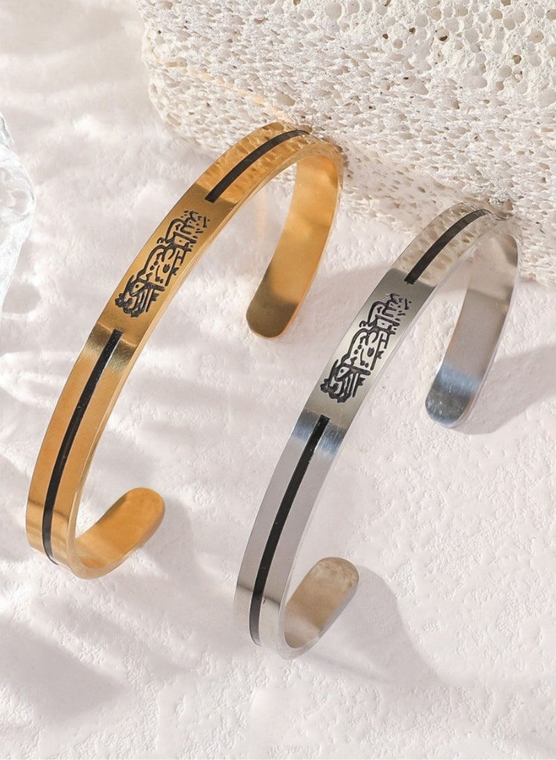 Mark Fairwhale Vintage Stainless Steel Carved C-Shaped Open Men's And Women's Bracelet  - Image 2