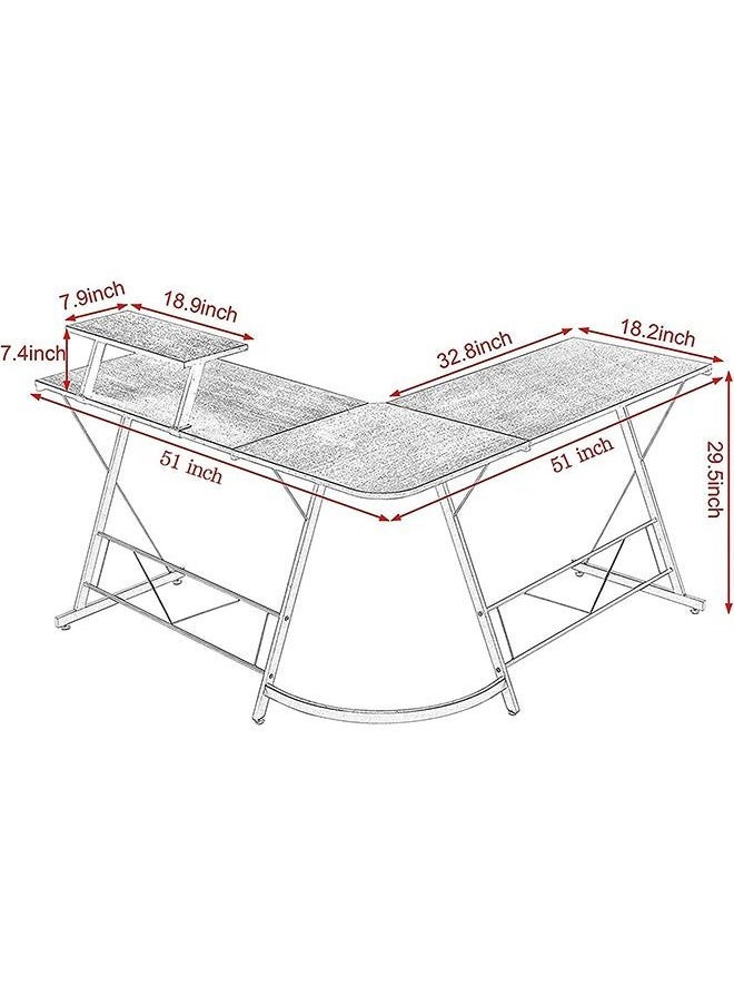 L-Shaped Computer Corner Table, Easy to Assemble Family Game Table, Office Desk with Large Monitor Stand, Space-Saving, Suitable for Home/Office/Hotel (Black)