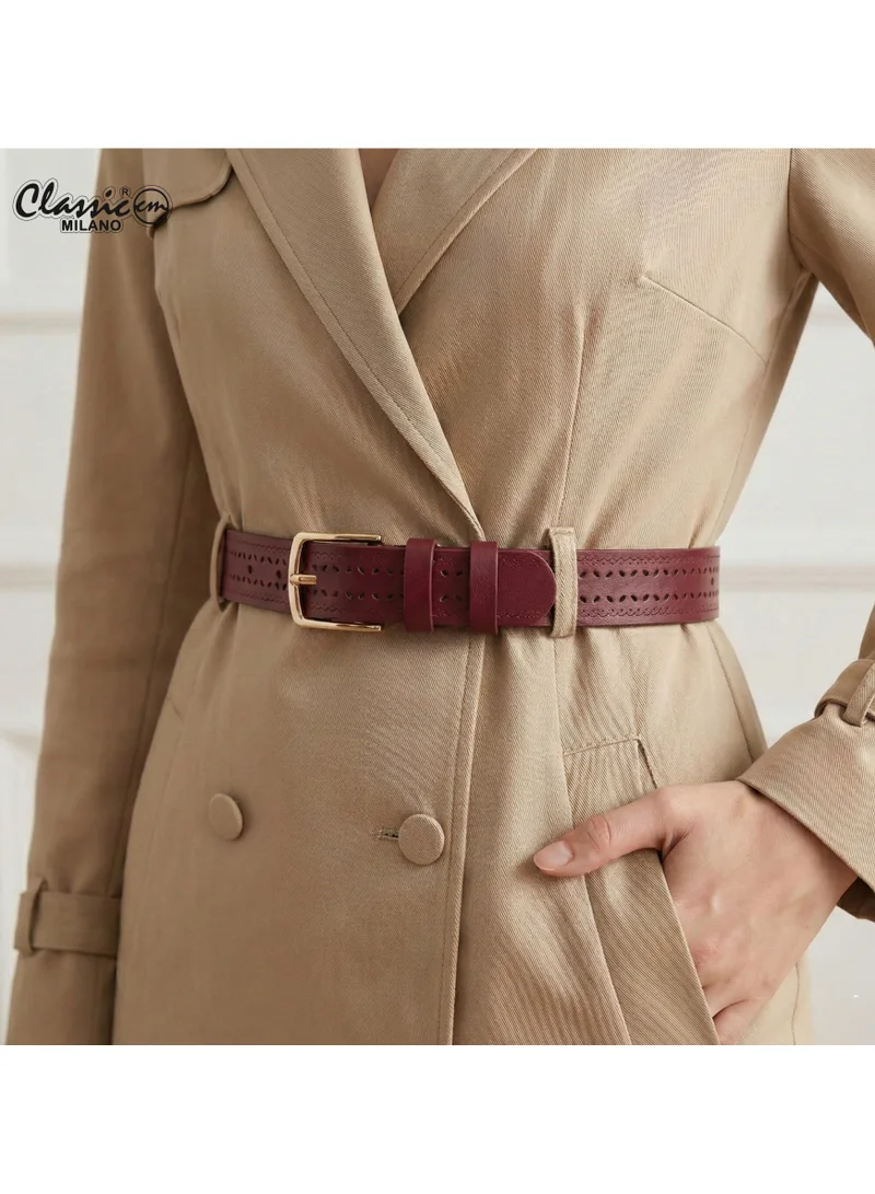 Classic Milano Classic Milano Women's Belt with Gift Box; Faux Leather Ladies Belt for Dresses, Jeans & Gowns; Stylish Womens Belt; Adjustable Girls Belt; Belt for Women | Full Length: 110 CM (Free Size - Fits up to the waist of 40 Inches / 100 CM)