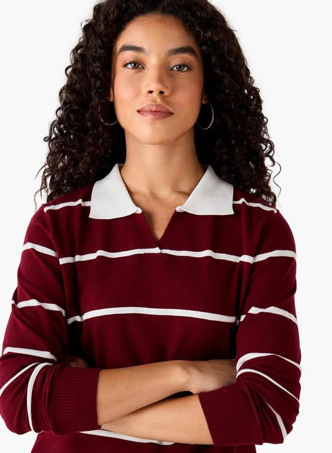 تواكستريمز كنزة تريكو بياقة مخططة بقصة عادية