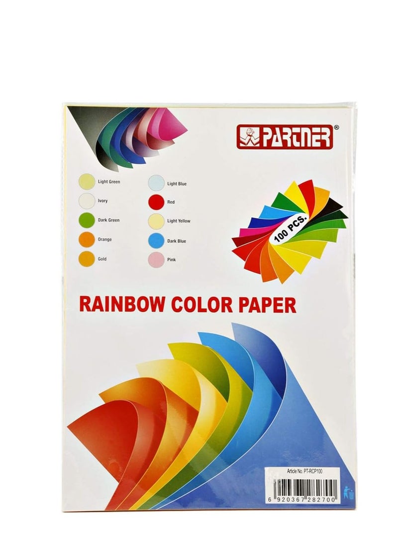 PARTNER 100-Sheet A4 Size Colored Paper Assorted Colours rainbow color - Image 1