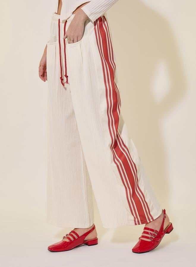 Take Two Striped Mid-Rise Wide Leg Pants with Drawstring - Image 3