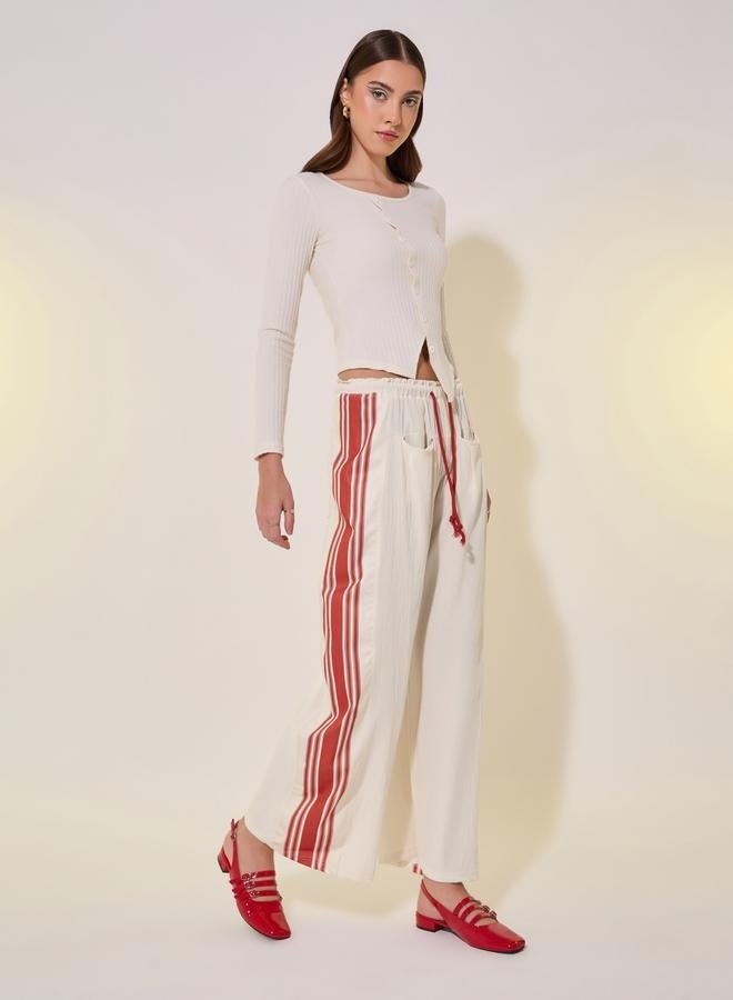 Take Two Striped Mid-Rise Wide Leg Pants with Drawstring - Image 1