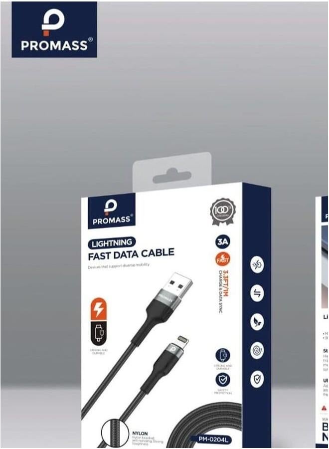 بروماس كابل شحن iPhone Lightning Fabric بطول 1 متر يدعم الشحن السريع 3A - Image 1